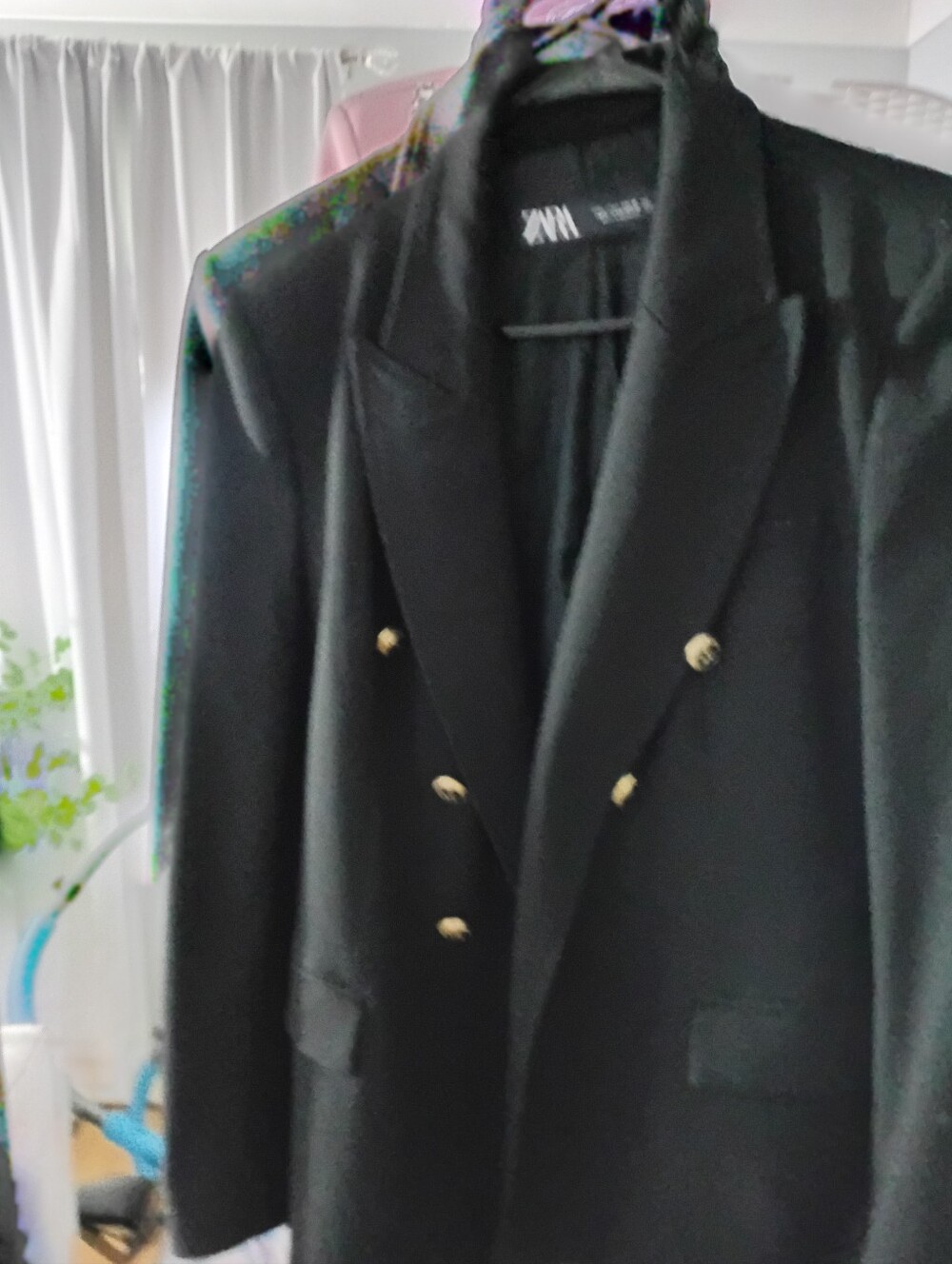 H&M Black Double-Breasted Pea Coat with Gold Buttons